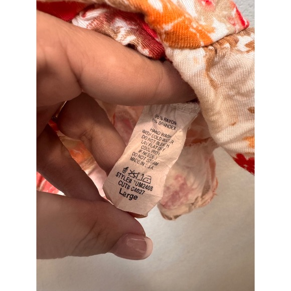 e. Luna Floral Ruffle Hem Top Women's‎ Large Orange Brown Short Sleeve - Picture 3 of 4